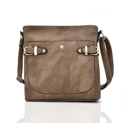 Penny Double Buckle Crossbody Bag - Dark Beige Light Green