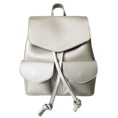 Claudia Double Pocket Fashion Backpack - Black Silver