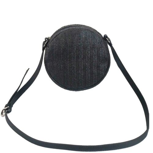 Ava Raffia Style Round Bag Black