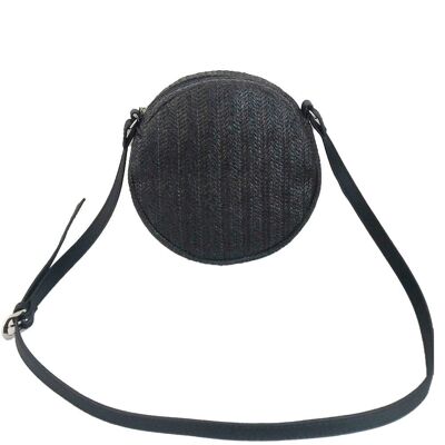 Runde Tasche Ava Raffia Stil Schwarz