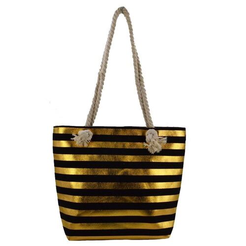 Gold Stripes Beach Bag - Black Black