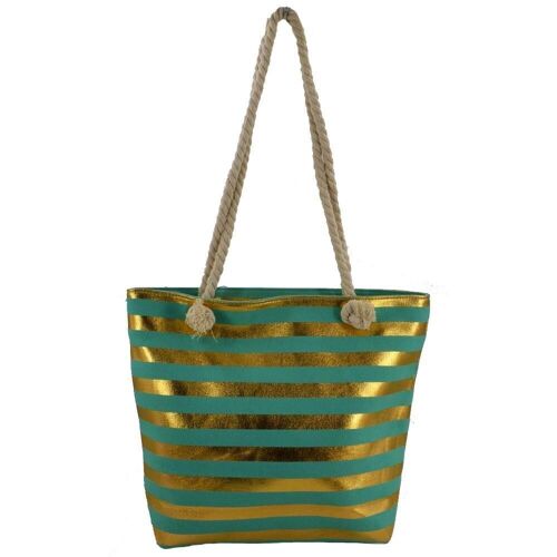 Gold Stripes Beach Bag - Black Turquoise