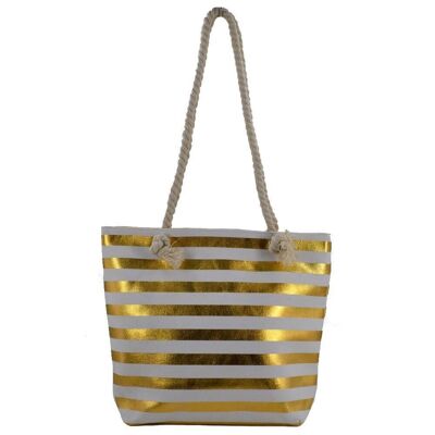 Gold Stripes Beach Bag - Black White