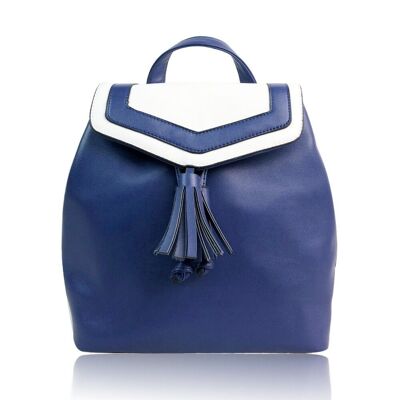 Hayley Two-Tone Tassel Trim Backpack - Navy Blue