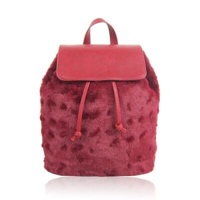Lola Faux Fur Backpack Red