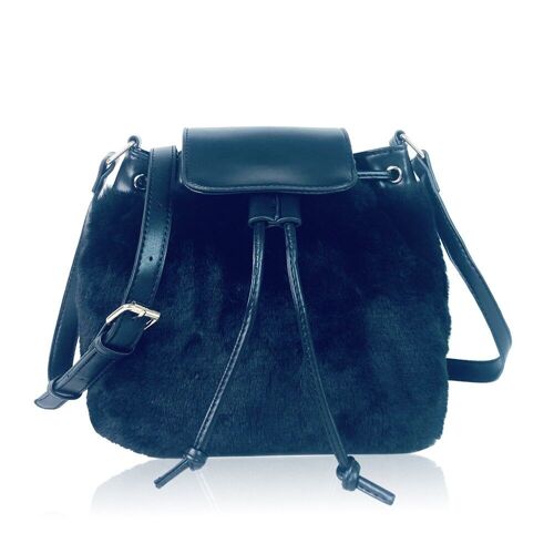 Buy wholesale Faux fur fashion backpack - Black Black