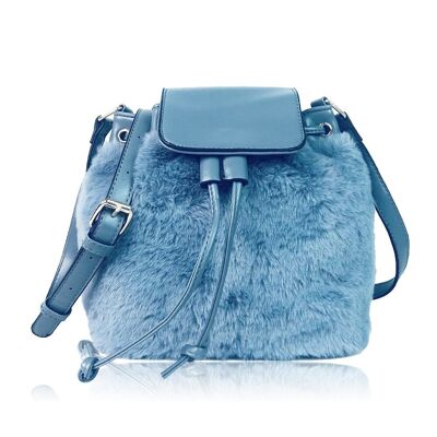 Faux fur fashion backpack - Black Blue
