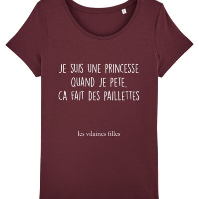 T-shirt girocollo I am a organic princess, cotone biologico, bordeaux