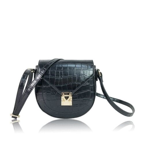 Juliana Faux Croc Print Crossbody Bag - Black Black