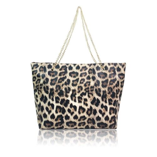 Ianna Leopard Chain Tote Bag - Brown Brown