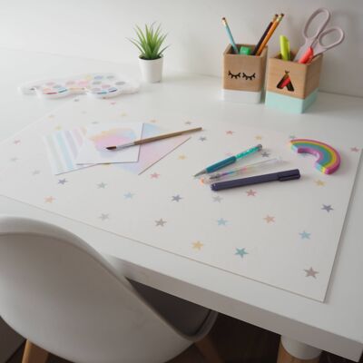 Schreibtischunterlage – Schreibtischschutz – Modell „Pastellsterne“.