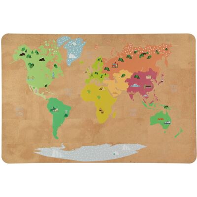 Eco Cork Mat - Tapis en liège écologique - Modèle Couleurs Carte du monde