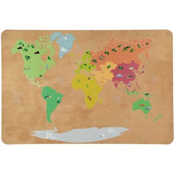 Eco Cork Mat - Tapis en liège écologique - Modèle Couleurs Carte du monde 1