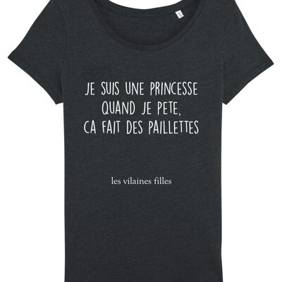 Tee-shirt col rond Je suis une princesse bio, coton bio, noir