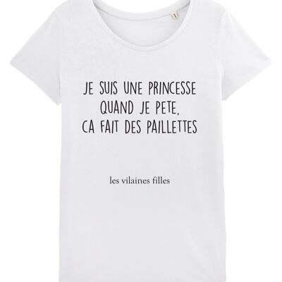 Tee-shirt col rond Je suis une princesse bio, coton bio, blanc