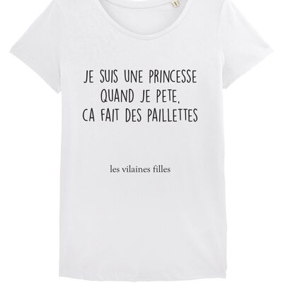 T-shirt girocollo I am a organic princess, cotone biologico, bianco