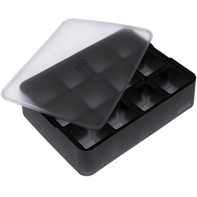 ICE FORMER Würfel 4x4cm schwarz transparent Eiswürfelbereiter mit transparentem Deckel