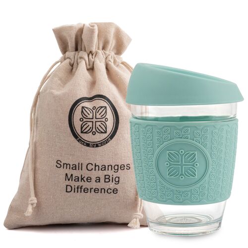 Reusable Glass Coffee cup by FUNK MY WORLD - The Ultimate Travel Mug / Tea and Coffee Cup (Duck Egg Blue)