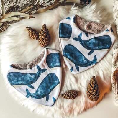 Bavoir bandana 0/6 mois - Baleine Bleue - 100% coton