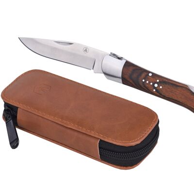 Folding hunting knife with sheath