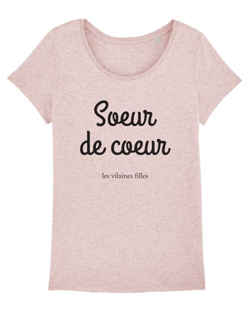Tee-shirt col rond Soeur de coeur bio, coton bio, rose chiné