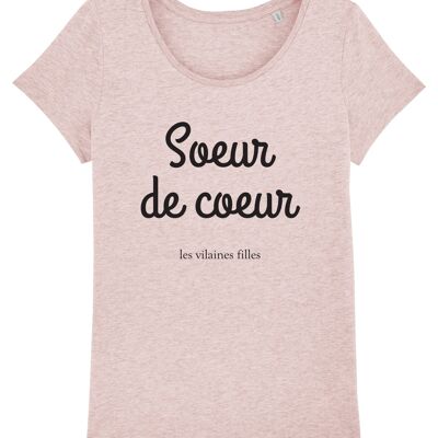 Tee-shirt col rond Soeur de coeur bio, coton bio, rose chiné