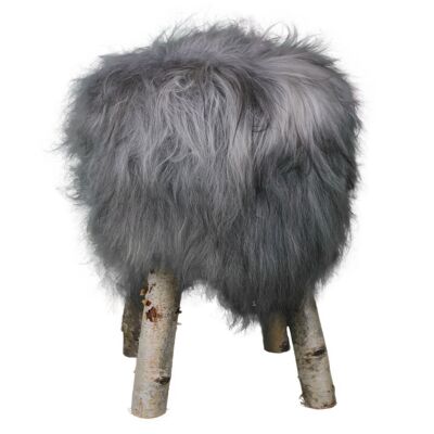 Sheepskin stool of natural fur gray