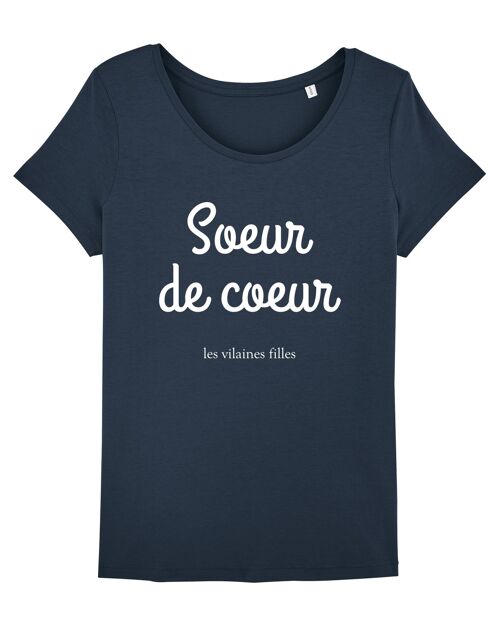 Tee-shirt col rond Soeur de coeur bio, coton bio, bleu marine