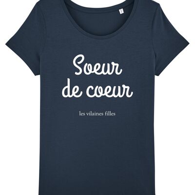 Tee-shirt col rond Soeur de coeur bio, coton bio, bleu marine