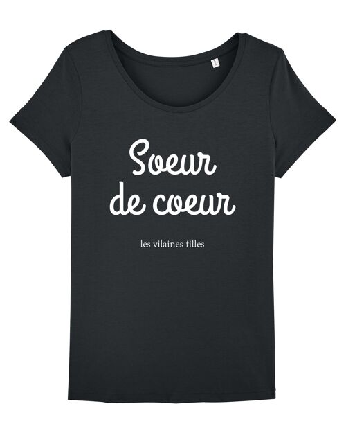 Tee-shirt col rond Soeur de coeur bio, coton bio, noir