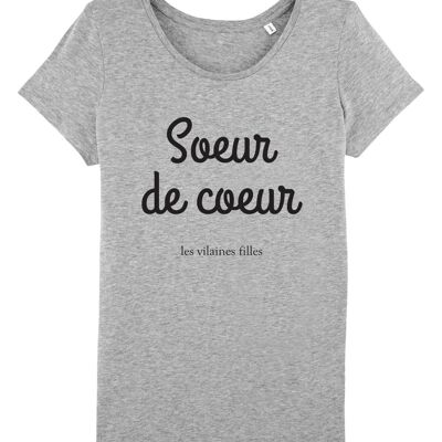 Round neck T-shirt Organic sister of heart, organic cotton, heather gray