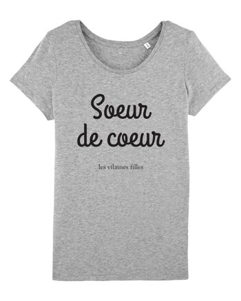 Tee-shirt col rond Soeur de coeur bio, coton bio, gris chiné