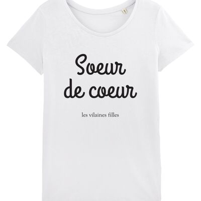 Tee-shirt col rond Soeur de coeur bio, coton bio, blanc