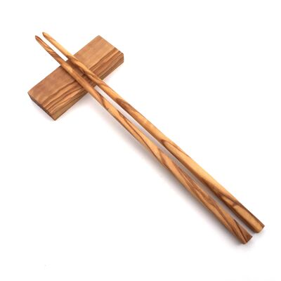 Palillos de sushi de 23 cm de largo con soporte de madera de olivo