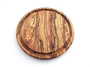 Planche à découper ronde avec rainure à jus Ø 25/30 cm en bois d'olivier 2