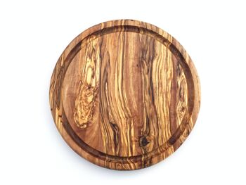 Planche à découper ronde avec rainure à jus Ø 25/30 cm en bois d'olivier 3