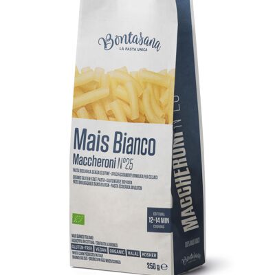 Bontasana · Maccheroni di mais bianco, pasta naturalmente senza glutine, bio, Halal, Kosher, vegan e confezione plastic-free - 6 x 250g