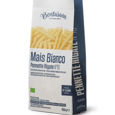 Bontasana · Pennette rigate di mais bianco, pasta naturalmente senza glutine, bio, Halal, Kosher, vegan e confezione plastic-free - 6 x 250 g