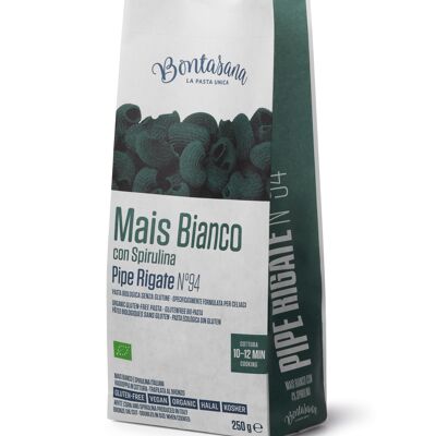 Bontasana · Pipe Rigate di mais bianco con Spirulina, pasta naturalmente senza glutine, bio, Halal, Kosher, vegan e confezione plastic-free  6 x 250g