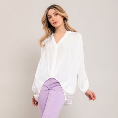 White balloon viscose shirt, asymmetrical cut