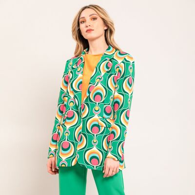 Oversize jacket with colorful circles pattern - GREEN