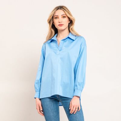 Cotton flared short shirt - LIGHT BLUE
