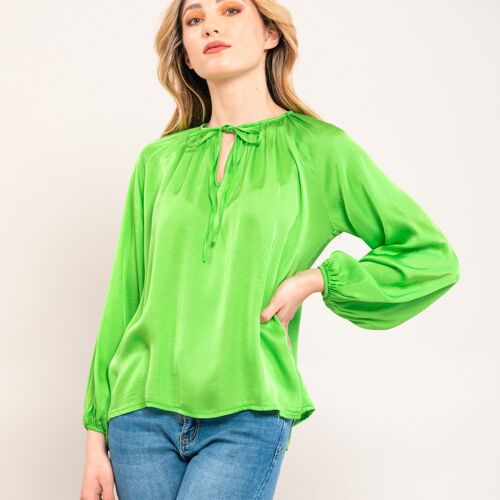 Viscose blouse with bow around the neck - LIME