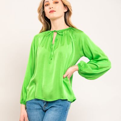 Viscose blouse with bow around the neck - TURQUOISE