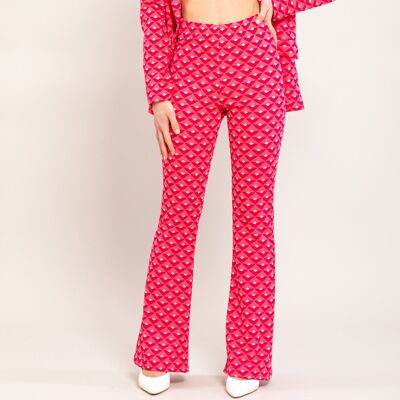 Flared trousers in geomoetric triangles coloured pattern - FUCHSIA