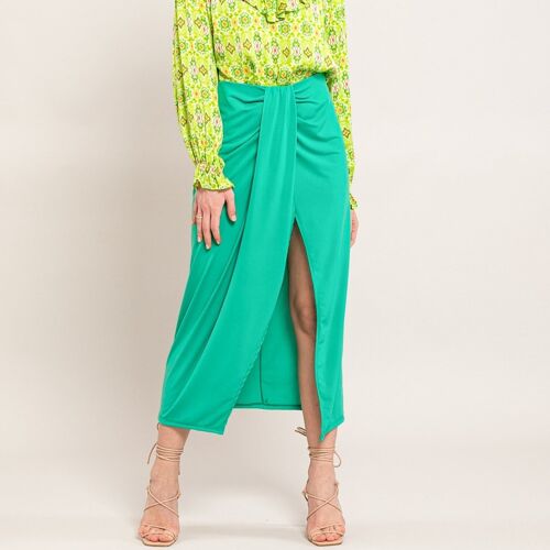Tight long skirt with ruffles - GREEN