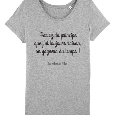 Camiseta de cuello redondo Siempre soy orgánico, algodón orgánico gris jaspeado