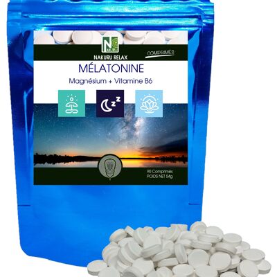 Melatonina Forte 1,8mg + Magnesio + Vitamina B6 / 90 comprimidos de 600mg / NAKURU Relax / Peso neto: 54g