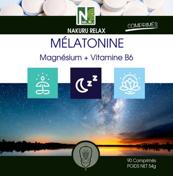 Mélatonine Forte 1,8mg + Magnésium + Vitamine B6 / 90 Comprimés de 600mg / NAKURU Relax / Poids Net: 54g 3