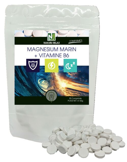 Magnésium Marin + Vitamine B6 / 90 comprimés de 750mg / NAKURU Relax